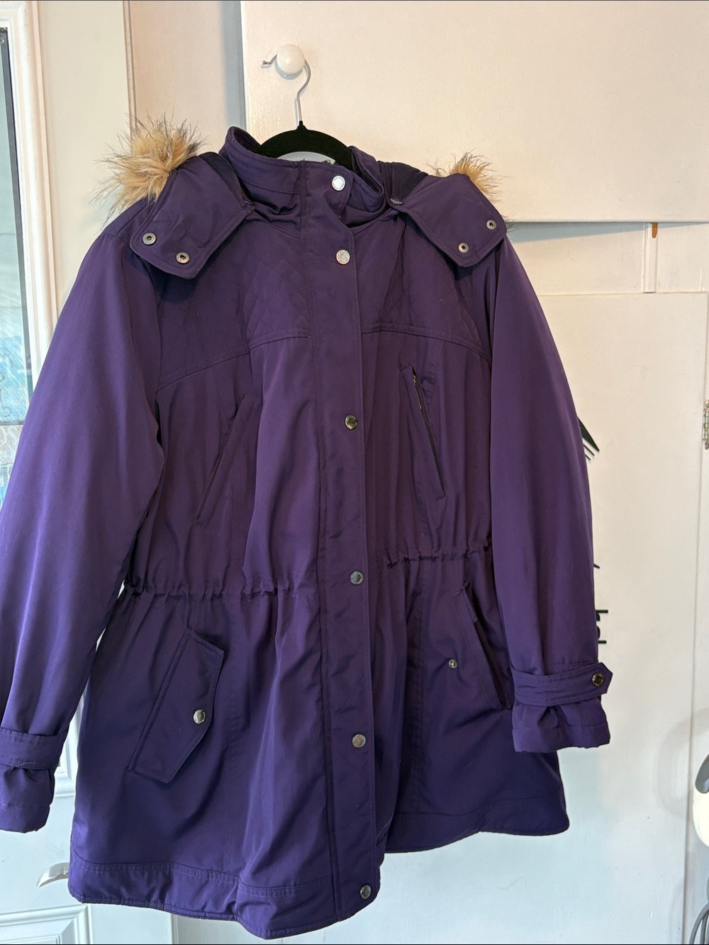 Gallery Deep Purple Hooded Parka with Faux Fur Trim
